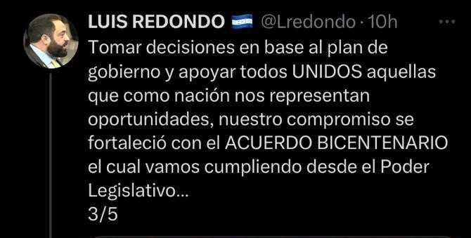 PresidenteRedondo reitera apoyo incondicional a las decisiones de la presidenta Xiomara Castro